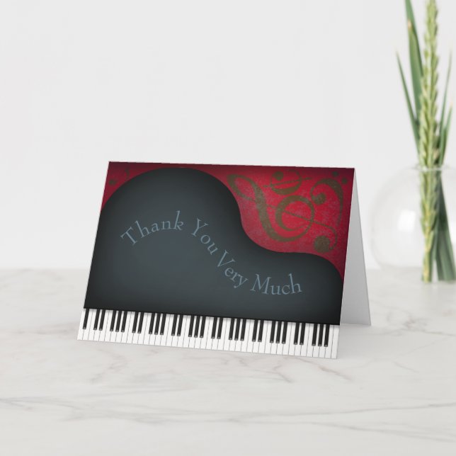 Charming Black Grand Piano Personalized Musician Thank You Card (Front)
