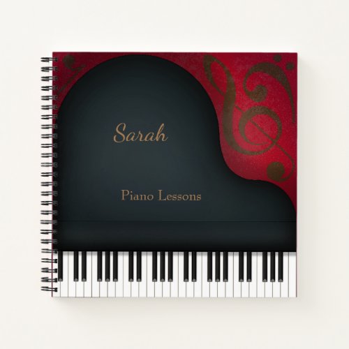 Charming Black Grand Piano Personalized Musicians Notebook