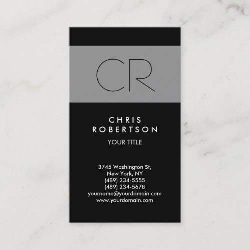 Charming Black Grey Stripe Monogram Business Card