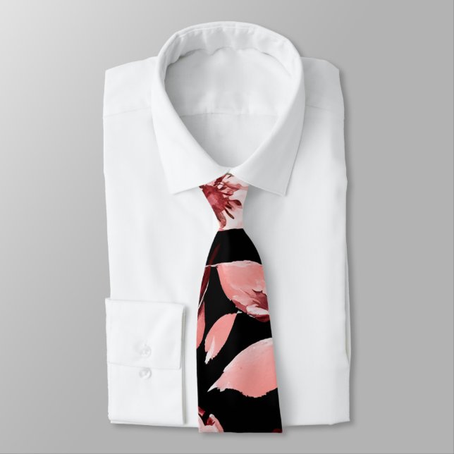 Charming Black & Pink Cherry Blossom Pattern Neck Tie (Tied)