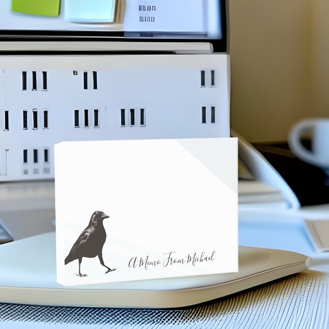 Charming Black Raven Strutting Bird White & Gray Post-it Notes (Charming crow "from the desk of" post it notepad)