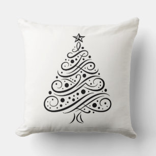 Charming Black White Christmas Tree Accent Pillow