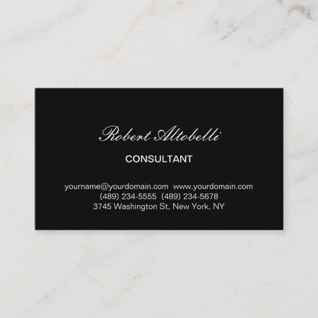 Charming Black & White Script Business Card (Front)
