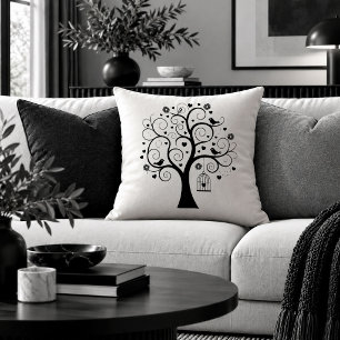 Charming Black White Swirl Tree Accent Throw Pillo Pillow