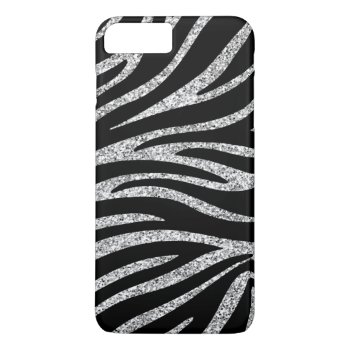 Charming Black Zebra Print Silver Glitter Sparkles Iphone 8 Plus/7 Plus Case by CityHunter at Zazzle