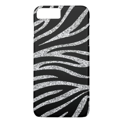 Charming Black Zebra Print Silver Glitter Sparkles iPhone 8 Plus7 Plus Case