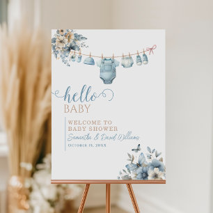 Charming Blue Baby Boy Clothesline Floral Welcome Foam Board