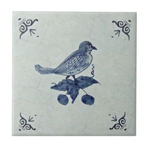 Charming Blue Bird Delft Tile Antique Reproduction