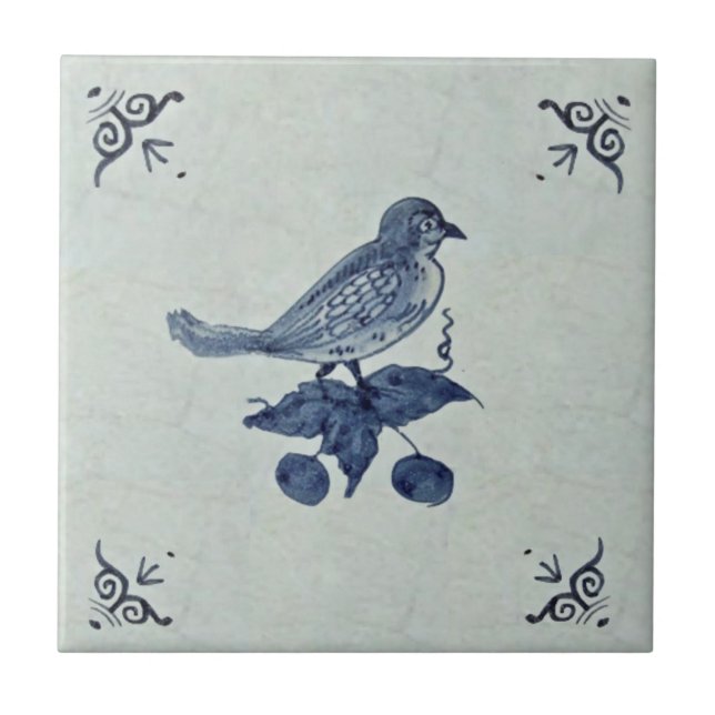 Charming Blue Bird Delft Tile Antique Reproduction (Front)