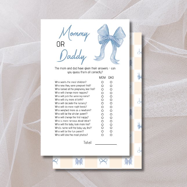 Charming Blue Bow Mommy or Daddy Baby Shower Game  (Creator Uploaded)