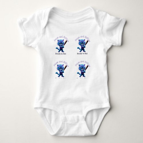 Charming Blue Cat Baseball Fun Baby Bodysuit