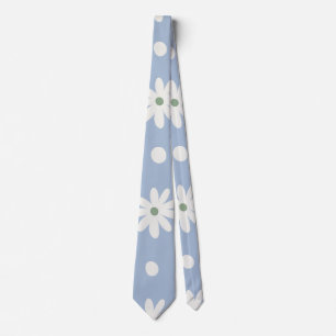 Charming Blue Daisy and Polkadot Neck Tie