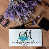 Charming Blue Flowers Floral Canvas Cosmetic Bag (Top)