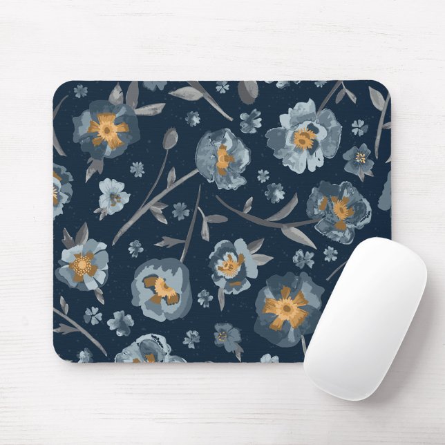 Charming Blue Gray Golden Yellow Poppies Mouse Pad (Charming Blue Gray Golden Yellow Poppies Mouse Pad from Studio Posies.)