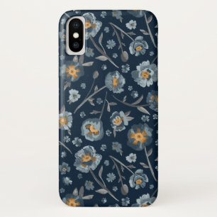 Charming Blue Gray Yellow Poppies Floral Print iPhone X Case
