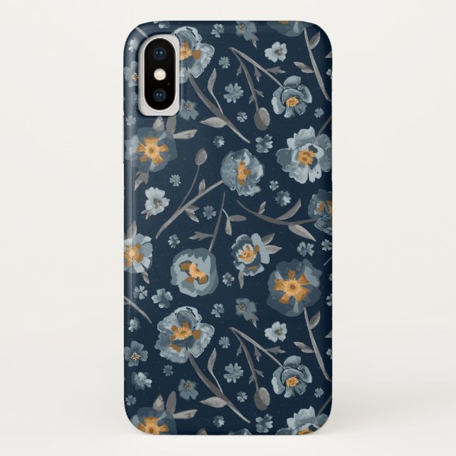 Charming Blue Gray Yellow Poppies Floral Print Case-Mate iPhone Case (Back)