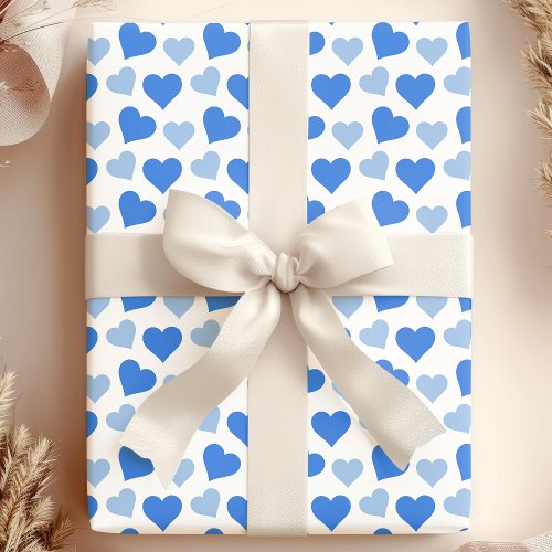 Charming Blue Hearts on White Wrapping Paper