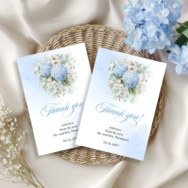 Charming Blue Hydrangea Eucalyptus thank you card (Charming Blue Hydrangea Eucalyptus thank you card)
