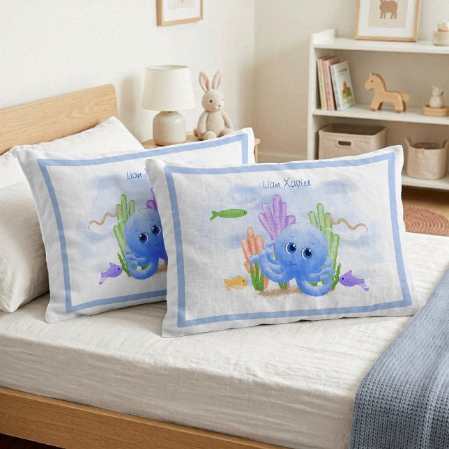 Charming Blue Octopus Standard Pillow Case Set (Creator Uploaded)