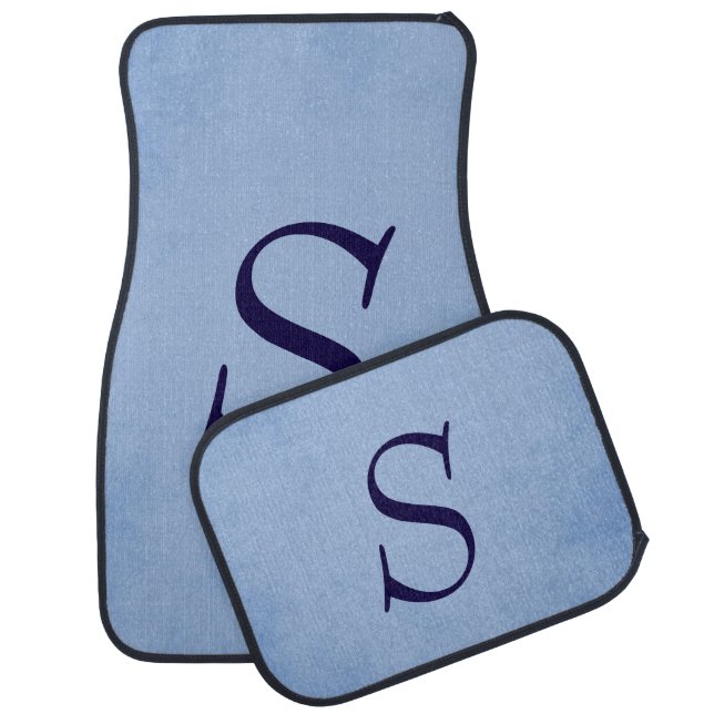 Charming Blue Parchment Monogram Car Mat (Set)