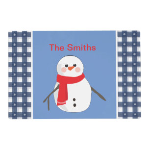 Charming Blue Plaid Snowman with Name Placemat