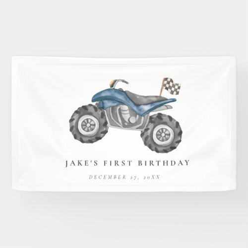 Charming Blue Quad Bike Birthday  Banner
