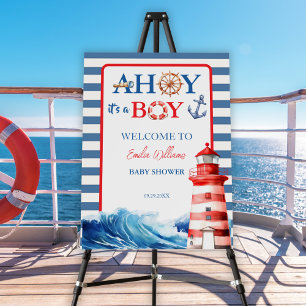 Charming Blue Red Coastal Welcome Baby Shower Foam Board