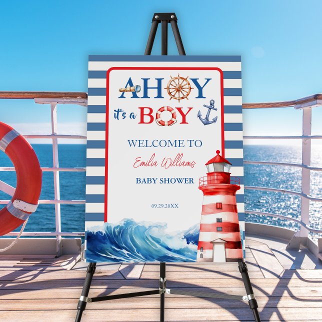 Charming Blue Red Coastal Welcome Baby Shower Foam Board (Creator Uploaded)