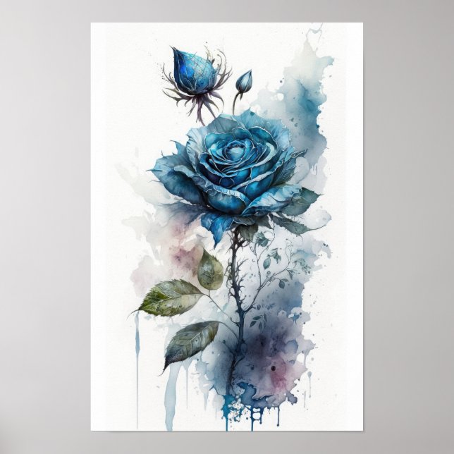 Charming Blue Rose Watercolor Poster (Front)