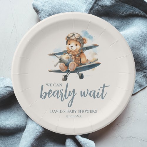 Charming Blue Teddy Bear Boy Baby Shower Paper Plates