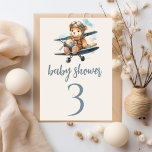 Charming Blue Teddy Bear Boy Baby Shower Table Number
