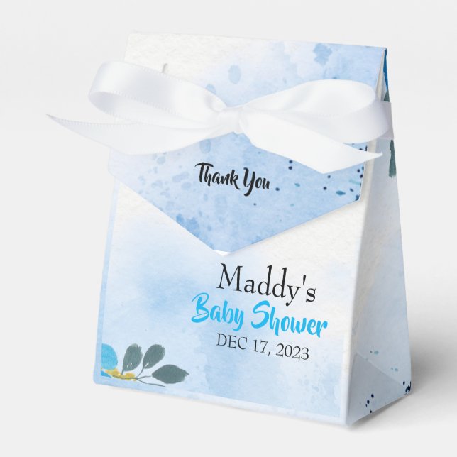 Charming Blue Thank You Baby Shower Favor Boxes (Front Side)