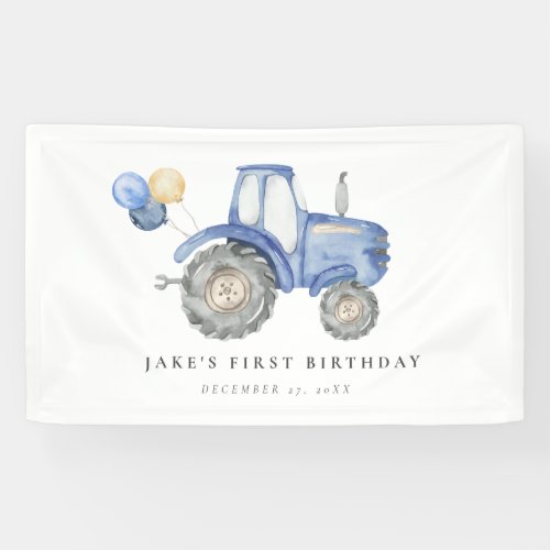 Charming Blue Tractor Birthday  Banner