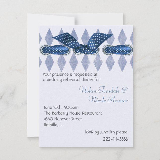 Charming Blue & White Rehearsal Dinner Invitation (Front)