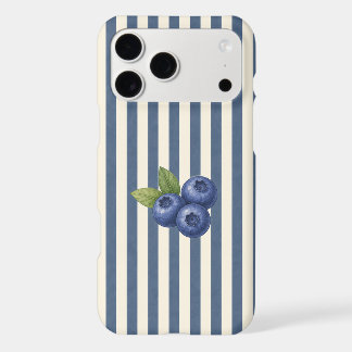 Charming Blueberries on Navy and Cream Stripes iPhone 17 Pro Max Case