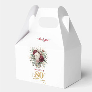 Charming Blush Burgundy 80th Birthday Favor Boxes