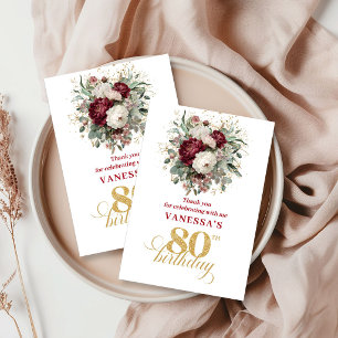Charming Blush Burgundy 80th Birthday Thank You  Card