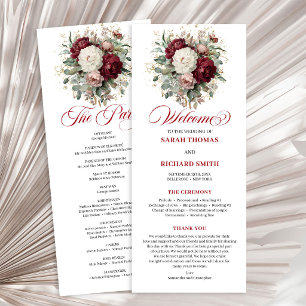 Charming Blush Burgundy Gold Wedding Program