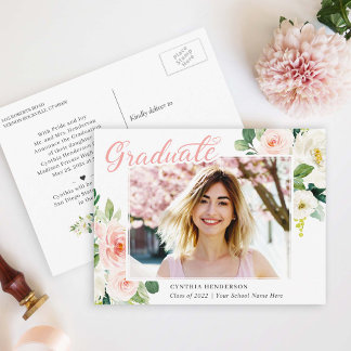 Charming Blush Floral Graduation Announcement Postcard