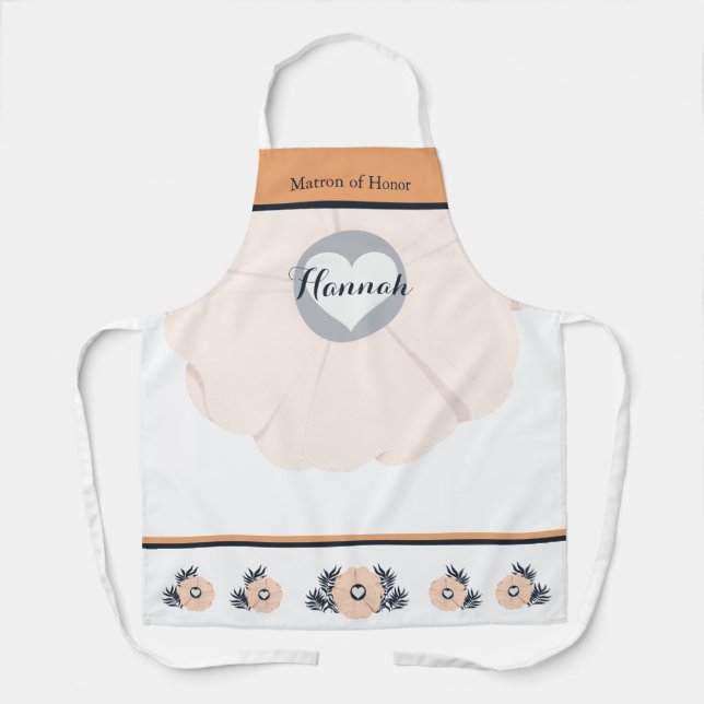 Charming Blush Peach Floral Maid of Honor Apron (Front)