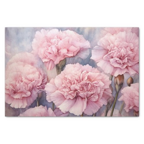 Charming Blush Pink Carnation Watercolor Art Tissue Paper