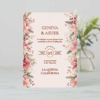 Charming Blush Poinsettia Winter Wedding TLW26 Foil Invitation