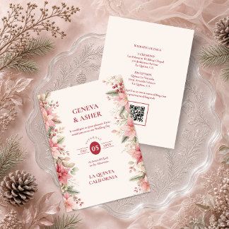 Charming Blush Poinsettia Winter Wedding TLW26 Invitation