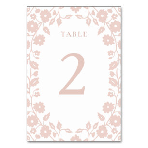 Charming Blush White Romantic Folk Floral Flowers Table Number