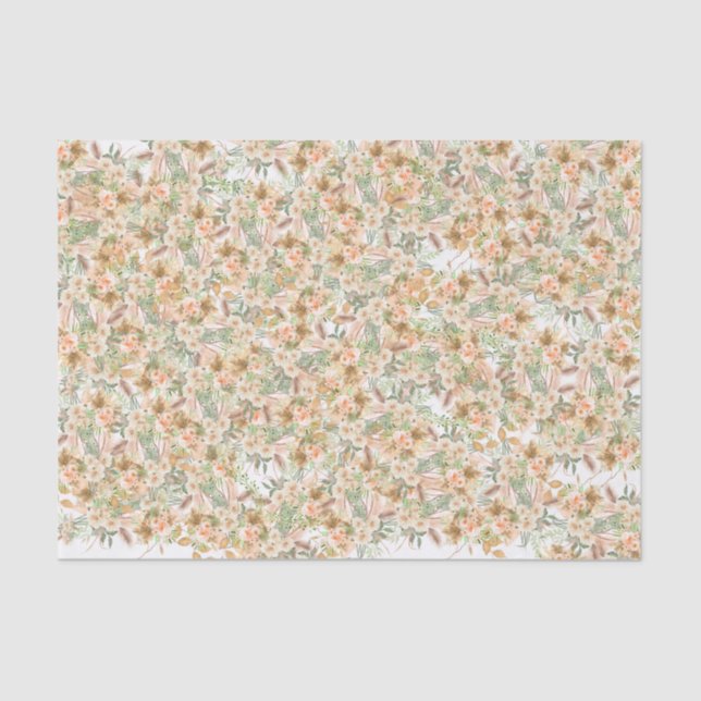 Charming Boho Peach Floral Mint Green Leafs  Tissue Paper (Front)