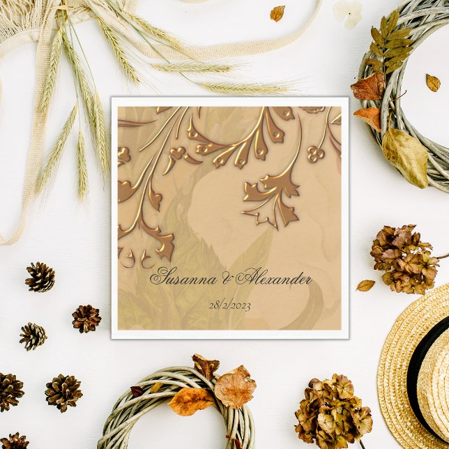 Charming Boho Peonies and Gold Wedding Napkins (Creator Uploaded)