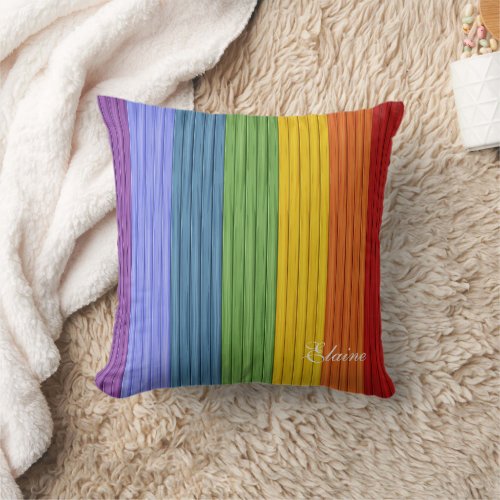 Charming Boho Rainbow Stripes Custom Monogram Throw Pillow
