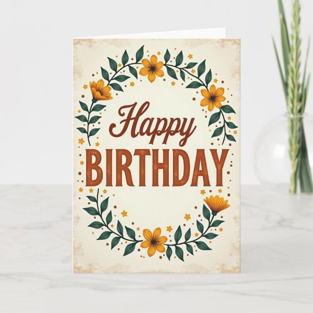 Charming Botanical Birthday Card (Front)