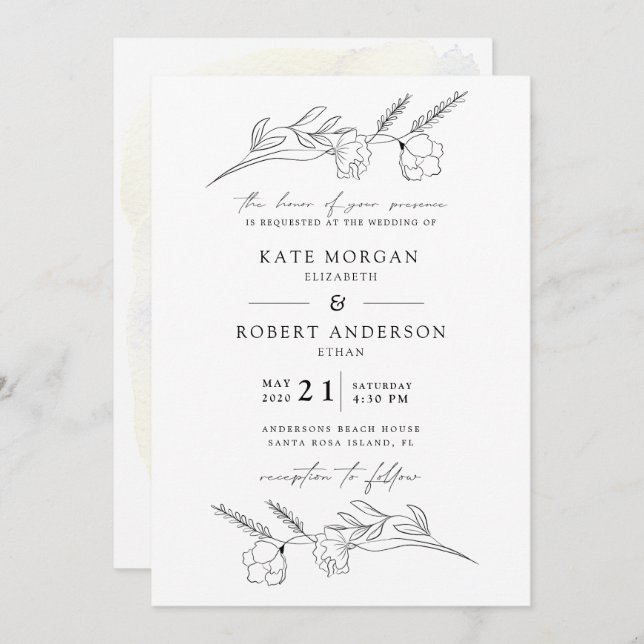 Charming Botanical Elegant Wedding Invitation (Front/Back)