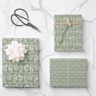 Charming Botanical Herbarium Sage Meadow Green Wrapping Paper Sheets
